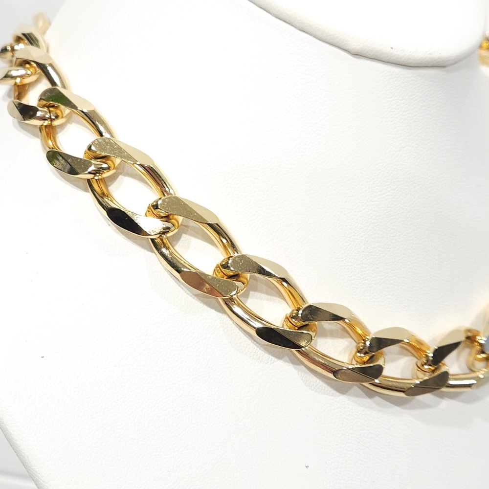 Vintage Christian Dior Curb Chain Necklace 1990s Chunky Gold Tone 16-inch - Picture 9 of 16